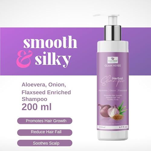 GLAM HERBS Herbal Onion Shampoo with Aloevera and Flax Seed 200ml| Hair Cleanser|Promotes Hair Growth| Strengthen Hair Follicles| Prevents Hairfall|Paraben and Sulphate Free Shampoo(FROM INDIA)JEZ - View 2 of 6