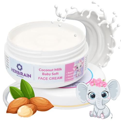 Herbirain Almond &amp; Cocunut Milk Baby Face Cream | Daily Day &amp; Night Moisturizing Cream For Babies, Kids | Non -Sticky Baby Cream | Prevents Dryness | Suitable For All Skin Types - 50 gm (FROM INDIA) NUSS - Shop at Colombo Mall