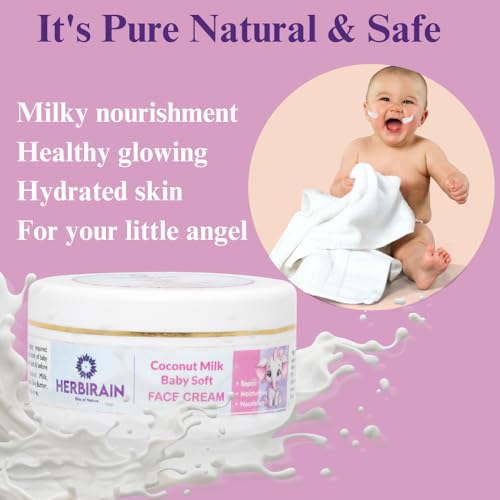 Herbirain Almond &amp; Cocunut Milk Baby Face Cream | Daily Day &amp; Night Moisturizing Cream For Babies, Kids | Non -Sticky Baby Cream | Prevents Dryness | Suitable For All Skin Types - 50 gm (FROM INDIA) NUSS - View 2 of 6