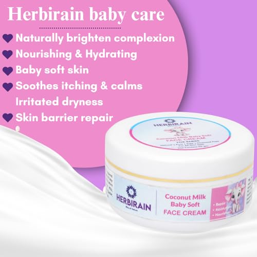 Herbirain Almond &amp; Cocunut Milk Baby Face Cream | Daily Day &amp; Night Moisturizing Cream For Babies, Kids | Non -Sticky Baby Cream | Prevents Dryness | Suitable For All Skin Types - 50 gm (FROM INDIA) NUSS - View 4 of 6