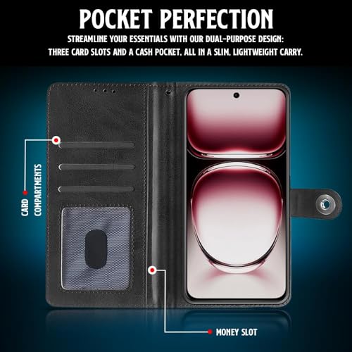 WOW IMAGINE Shock Proof Flip Cover Back Case for Oppo Reno 12 5G (Magnetic Button Flip Case | Wallet Pockets &amp; Stand | Leather Finish | Haze Black) (FROM INDIA FAAZ) - View 4 of 7