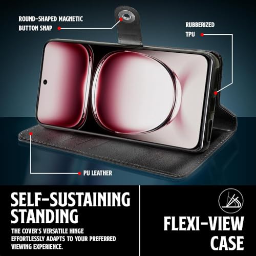WOW IMAGINE Shock Proof Flip Cover Back Case for Oppo Reno 12 5G (Magnetic Button Flip Case | Wallet Pockets &amp; Stand | Leather Finish | Haze Black) (FROM INDIA FAAZ) - View 6 of 7