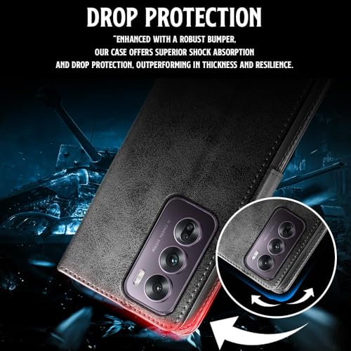 WOW IMAGINE Shock Proof Flip Cover Back Case for Oppo Reno 12 Pro 5G (Magnetic Button Flip Case | Wallet Pockets &amp; Stand | Leather Finish | Haze Black) (FROM INDIA FAAZ) - View 5 of 7