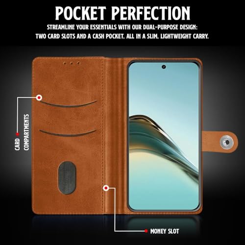 WOW IMAGINE Shock Proof Flip Cover Back Case for Realme 13 Pro 5G | Realme 13 Pro Plus 5G (Magnetic Button Flip Case | Wallet Pockets &amp; Stand | Leather Finish | Alder Brown) (FROM INDIA FAAZ) - View 4 of 7