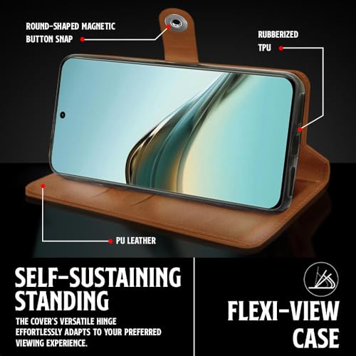 WOW IMAGINE Shock Proof Flip Cover Back Case for Realme 13 Pro 5G | Realme 13 Pro Plus 5G (Magnetic Button Flip Case | Wallet Pockets &amp; Stand | Leather Finish | Alder Brown) (FROM INDIA FAAZ) - View 6 of 7