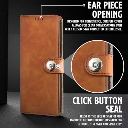 WOW IMAGINE Shock Proof Flip Cover Back Case for Realme 13 Pro 5G | Realme 13 Pro Plus 5G (Magnetic Button Flip Case | Wallet Pockets &amp; Stand | Leather Finish | Alder Brown) (FROM INDIA FAAZ) - View 7 of 7
