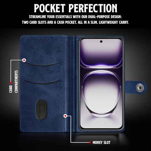 WOW IMAGINE Shock Proof Flip Cover Back Case for Oppo Reno 12 5G (Magnetic Button Flip Case | Wallet Pockets &amp; Stand | Leather Finish | Oxford Blue) (FROM INDIA FAAZ) - View 4 of 7