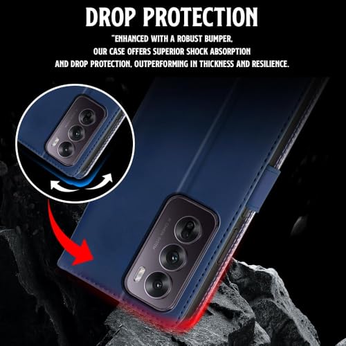 WOW IMAGINE Shock Proof Flip Cover Back Case for Oppo Reno 12 5G (Magnetic Button Flip Case | Wallet Pockets &amp; Stand | Leather Finish | Oxford Blue) (FROM INDIA FAAZ) - View 5 of 7