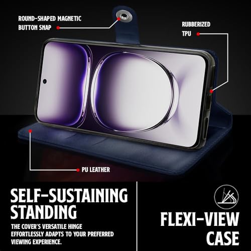 WOW IMAGINE Shock Proof Flip Cover Back Case for Oppo Reno 12 5G (Magnetic Button Flip Case | Wallet Pockets &amp; Stand | Leather Finish | Oxford Blue) (FROM INDIA FAAZ) - View 6 of 7