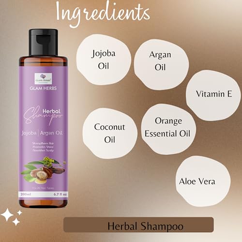 GLAM HERBS Argan Oil Shampoo with Jojoba Oil | Controls Hair Fall &amp; Promotes Hair Growth | Anti Dandruff shampoo &amp; Dry Scalp, Mild Daily, Frizz Free, Shiny and for Damage Hair (200 ml) (Pack of 2)(FROM INDIA)JEZ - View 4 of 7