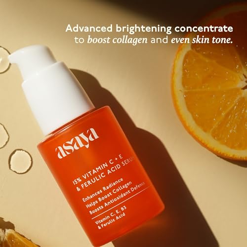 Asaya Brightening Vitamin C 15% Face Serum with Vitamin E &amp; Ferulic Acid | Collagen Boosting, Whitening Serum for Dark Spots &amp; Dull Skin | 99.9% Pure &amp; Highly Stable 3-O-Ethyl Ascorbic Acid | 30 ml (FROM INDIA)SAB - View 2 of 6