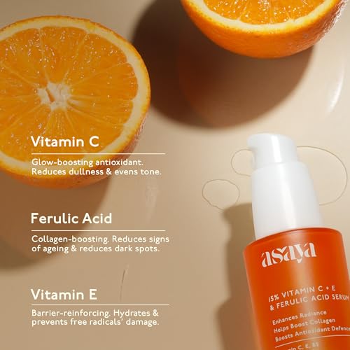 Asaya Brightening Vitamin C 15% Face Serum with Vitamin E &amp; Ferulic Acid | Collagen Boosting, Whitening Serum for Dark Spots &amp; Dull Skin | 99.9% Pure &amp; Highly Stable 3-O-Ethyl Ascorbic Acid | 30 ml (FROM INDIA)SAB - View 3 of 6