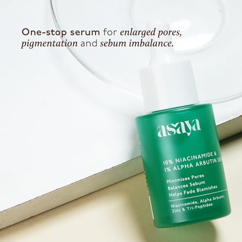 Asaya 10% Niacinamide &amp; Alpha Arbutin Serum | Reduces Acne, Spots, Excess Oil | Acne Marks, Blemishes, Pore Minimizing Face Serum with Zinc PCA | For Oily, Acne Prone Skin | Skin Clarifying | 30 ml (FROM INDIA)SAB - View 2 of 6