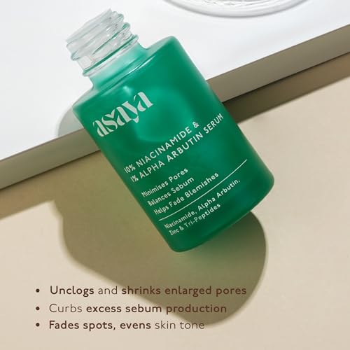 Asaya 10% Niacinamide &amp; Alpha Arbutin Serum | Reduces Acne, Spots, Excess Oil | Acne Marks, Blemishes, Pore Minimizing Face Serum with Zinc PCA | For Oily, Acne Prone Skin | Skin Clarifying | 30 ml (FROM INDIA)SAB - View 4 of 6