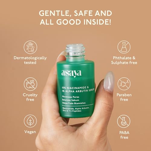 Asaya 10% Niacinamide &amp; Alpha Arbutin Serum | Reduces Acne, Spots, Excess Oil | Acne Marks, Blemishes, Pore Minimizing Face Serum with Zinc PCA | For Oily, Acne Prone Skin | Skin Clarifying | 30 ml (FROM INDIA)SAB - View 6 of 6