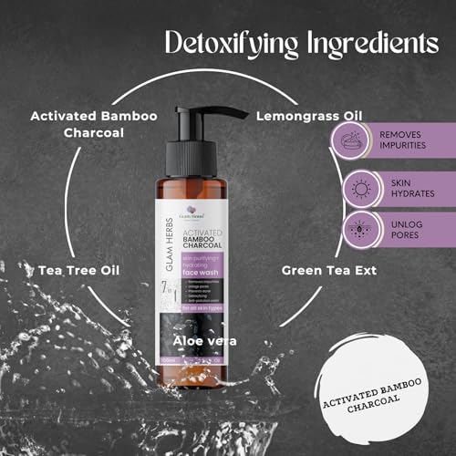 GLAM HERBS 7in1 Activated Bamboo Charcoal Face Wash | Deep Exofilation | Dark Spots &amp; Marks Removal | Remove Excess Oil | Anti-Pollution, Deep Pore Cleaning For Men &amp; Women 100ml(FROM INDIA)JEZ - View 5 of 6