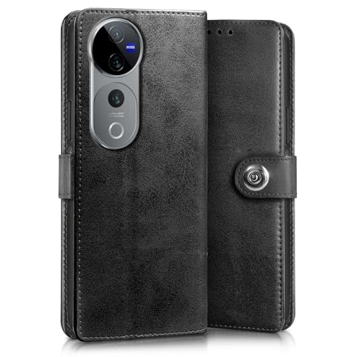 WOW IMAGINE Shock Proof Flip Cover Back Case for Vivo V40 | V40 Pro 5G | T3 Ultra 5G (Magnetic Button Flip Case | Wallet Pockets &amp; Stand | Leather Finish | Haze Black) (FROM INDIA FAAZ) - View 3 of 7