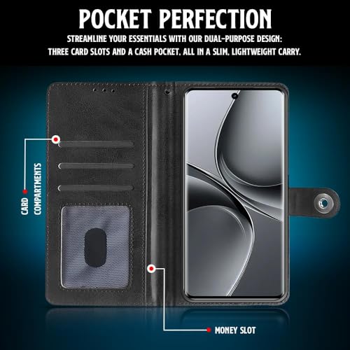 WOW IMAGINE Shock Proof Flip Cover Back Case for Vivo V40 | V40 Pro 5G | T3 Ultra 5G (Magnetic Button Flip Case | Wallet Pockets &amp; Stand | Leather Finish | Haze Black) (FROM INDIA FAAZ) - View 4 of 7