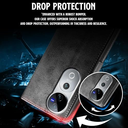 WOW IMAGINE Shock Proof Flip Cover Back Case for Vivo V40 | V40 Pro 5G | T3 Ultra 5G (Magnetic Button Flip Case | Wallet Pockets &amp; Stand | Leather Finish | Haze Black) (FROM INDIA FAAZ) - View 5 of 7