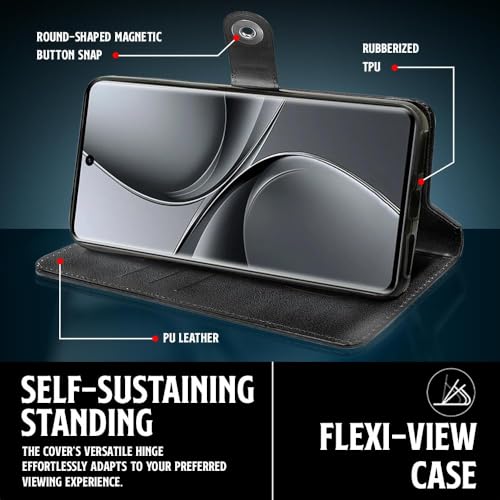 WOW IMAGINE Shock Proof Flip Cover Back Case for Vivo V40 | V40 Pro 5G | T3 Ultra 5G (Magnetic Button Flip Case | Wallet Pockets &amp; Stand | Leather Finish | Haze Black) (FROM INDIA FAAZ) - View 6 of 7