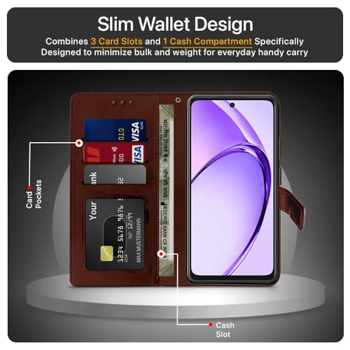 WOW IMAGINE Shock Proof Flip Cover Back Case Cover for Oppo A3x 5G | A3x 4G | A3 5G (Flexible | Leather Finish | Card Pockets Wallet &amp; Stand | Chestnut Brown) (FROM INDIA FAAZ) - View 4 of 6