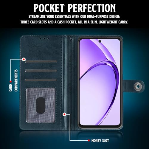 WOW IMAGINE Shock Proof Flip Cover Back Case for Oppo A3x 5G | A3x 4G | A3 5G (Magnetic Button Flip Case | Wallet Pockets &amp; Stand | Leather Finish | Oxford Blue) (FROM INDIA FAAZ) - View 4 of 7