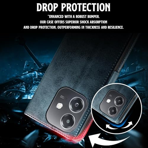 WOW IMAGINE Shock Proof Flip Cover Back Case for Oppo A3x 5G | A3x 4G | A3 5G (Magnetic Button Flip Case | Wallet Pockets &amp; Stand | Leather Finish | Oxford Blue) (FROM INDIA FAAZ) - View 5 of 7