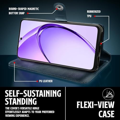 WOW IMAGINE Shock Proof Flip Cover Back Case for Oppo A3x 5G | A3x 4G | A3 5G (Magnetic Button Flip Case | Wallet Pockets &amp; Stand | Leather Finish | Oxford Blue) (FROM INDIA FAAZ) - View 6 of 7