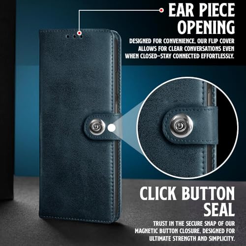 WOW IMAGINE Shock Proof Flip Cover Back Case for Oppo A3x 5G | A3x 4G | A3 5G (Magnetic Button Flip Case | Wallet Pockets &amp; Stand | Leather Finish | Oxford Blue) (FROM INDIA FAAZ) - View 7 of 7