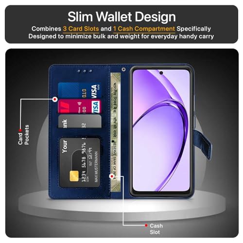 WOW IMAGINE Shock Proof Flip Cover Back Case Cover for Oppo A3x 5G | A3x 4G | A3 5G (Flexible | Leather Finish | Card Pockets Wallet &amp; Stand | Blue) (FROM INDIA FAAZ) - View 4 of 6