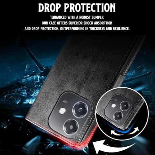 WOW IMAGINE Shock Proof Flip Cover Back Case for Oppo A3x 5G | A3x 4G | A3 5G (Magnetic Button Flip Case | Wallet Pockets &amp; Stand | Leather Finish | Haze Black) (FROM INDIA FAAZ) - View 5 of 6
