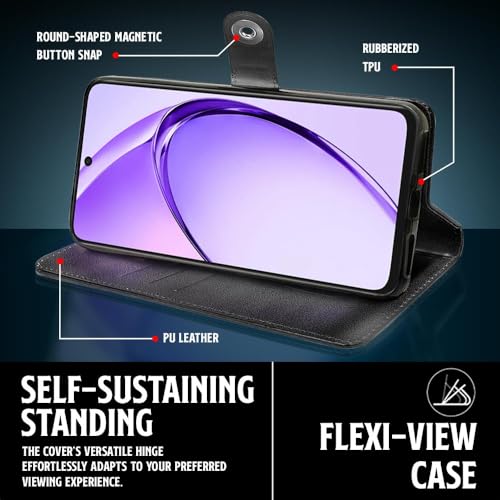 WOW IMAGINE Shock Proof Flip Cover Back Case for Oppo A3x 5G | A3x 4G | A3 5G (Magnetic Button Flip Case | Wallet Pockets &amp; Stand | Leather Finish | Haze Black) (FROM INDIA FAAZ) - View 6 of 6