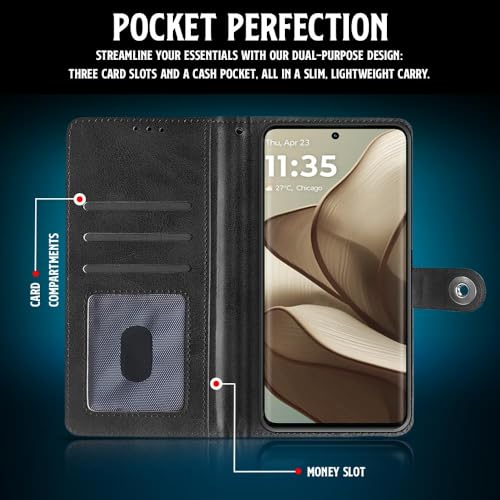 WOW IMAGINE Shock Proof Flip Cover Back Case for Motorola Moto Edge 50 5G (Magnetic Button Flip Case | Wallet Pockets &amp; Stand | Leather Finish | Haze Black) (FROM INDIA FAAZ) - View 4 of 7