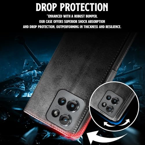 WOW IMAGINE Shock Proof Flip Cover Back Case for Motorola Moto Edge 50 5G (Magnetic Button Flip Case | Wallet Pockets &amp; Stand | Leather Finish | Haze Black) (FROM INDIA FAAZ) - View 5 of 7
