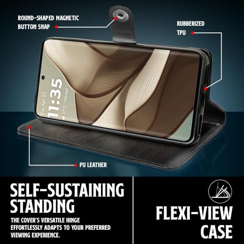 WOW IMAGINE Shock Proof Flip Cover Back Case for Motorola Moto Edge 50 5G (Magnetic Button Flip Case | Wallet Pockets &amp; Stand | Leather Finish | Haze Black) (FROM INDIA FAAZ) - View 6 of 7