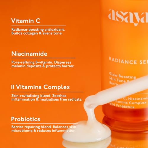 Asaya Radiance Serum with Vitamin C, Niacinamide |Korean Serum for Glowing Skin | 11 Vitamins Complex &amp; Probiotics | Brightens &amp; Supports Barrier | For Women &amp; Men | All Skin Types | 30 ml (FROM INDIA)SAB - View 3 of 6