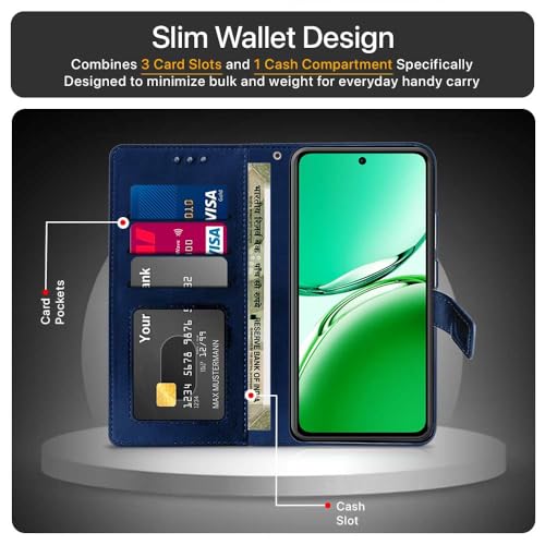 WOW IMAGINE Shock Proof Flip Cover Back Case Cover for Oppo F27 5G (Flexible | Leather Finish | Card Pockets Wallet &amp; Stand | Blue) (FROM INDIA FAAZ) - View 4 of 6