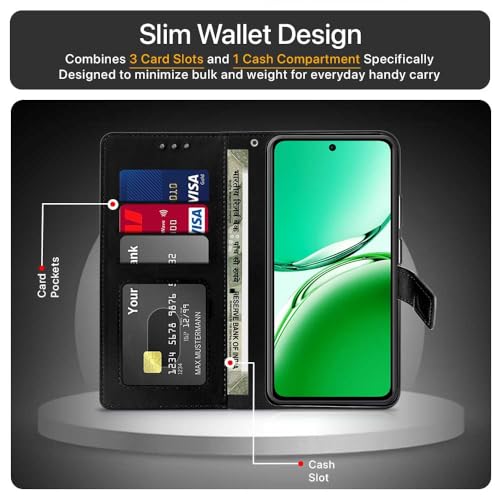 WOW IMAGINE Shock Proof Flip Cover Back Case Cover for Oppo F27 5G (Flexible | Leather Finish | Card Pockets Wallet &amp; Stand | Black) (FROM INDIA FAAZ) ( - View 4 of 6