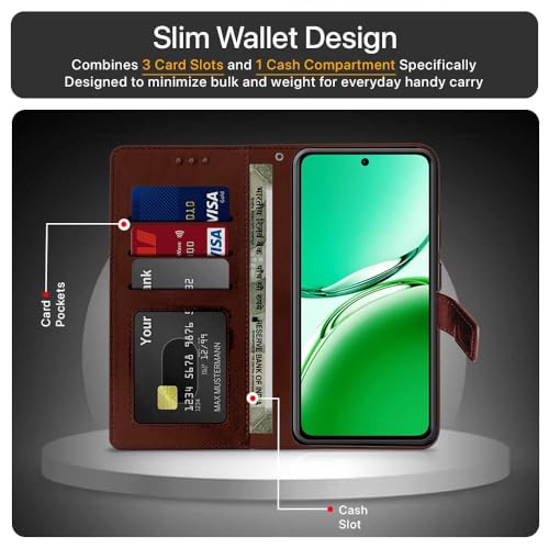 WOW IMAGINE Shock Proof Flip Cover Back Case Cover for Oppo F27 5G (Flexible | Leather Finish | Card Pockets Wallet &amp; Stand | Chestnut Brown) (FROM INDIA FAAZ) - View 4 of 6