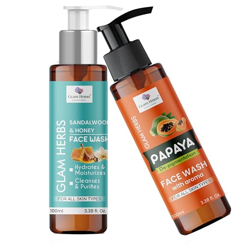 GLAM HERBS Combo Hydrating Facewash Papaya 100ml & Sandalwood Honey 100ml | Tan removal Face Wash, Gentle Exfoliation | Visibly Glowing Skin | Reducing Dark Spots & Blemishes (200 ml)(FROM INDIA)JEZ - Main product image