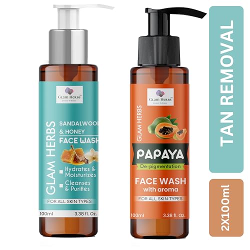 GLAM HERBS Combo Hydrating Facewash Papaya 100ml &amp; Sandalwood Honey 100ml | Tan removal Face Wash, Gentle Exfoliation | Visibly Glowing Skin | Reducing Dark Spots &amp; Blemishes (200 ml)(FROM INDIA)JEZ - View 2 of 7