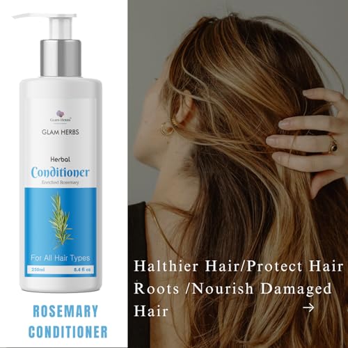 GLAM HERBS Rosemary Anti-Hairfall Conditioner 250ml for Reducing Hair Loss &amp; Breakage | Hair Growth Hydration &amp; Nourishment | Vitamin E, Jojoba Oil, Lavender Essential Oil, Aloe Vera gel Men &amp; Women 250ml (Pack of 2)(FROM INDIA)JEZ - View 3 of 6