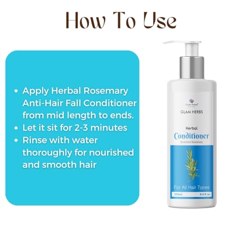 GLAM HERBS Rosemary Anti-Hairfall Conditioner 250ml for Reducing Hair Loss &amp; Breakage | Hair Growth Hydration &amp; Nourishment | Vitamin E, Jojoba Oil, Lavender Essential Oil, Aloe Vera gel Men &amp; Women 250ml (Pack of 2)(FROM INDIA)JEZ - View 5 of 6