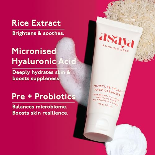 Asaya Hydrating Gentle Face Wash | Brightens, Soothes &amp; Repairs Barrier | Korean Rice Facewash with Hyaluronic Acid &amp; Pre + Probiotics | Face cleanser for sensitive skin | All skin types |100g (FROM INDIA)SAB - View 3 of 6