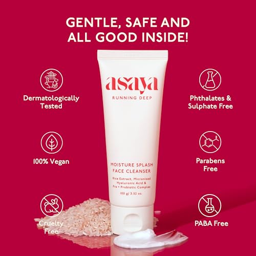Asaya Hydrating Gentle Face Wash | Brightens, Soothes &amp; Repairs Barrier | Korean Rice Facewash with Hyaluronic Acid &amp; Pre + Probiotics | Face cleanser for sensitive skin | All skin types |100g (FROM INDIA)SAB - View 6 of 6