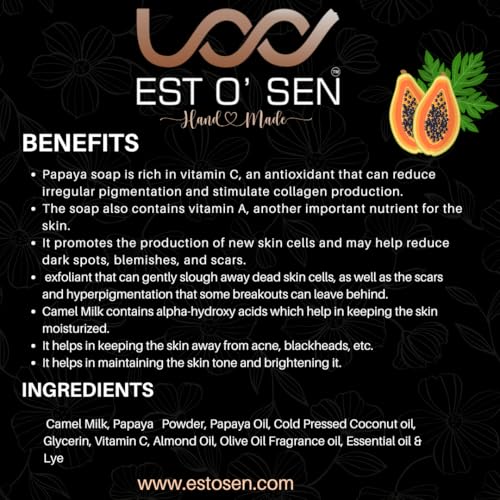 Estosen Pure Camel Milk Papaya Hand made soap, Camel Milk,PapayaPowder &amp; Oil Flavoured, 100% Organic, Paraben Free, Sulphate Free, No Synthetic Colours(FROM INDIA)JEZ - View 5 of 6