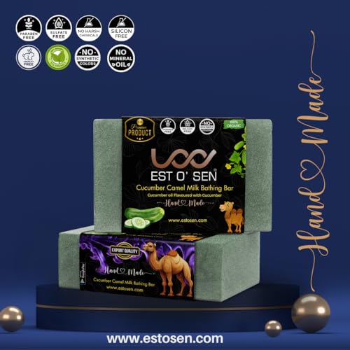 Estosen Pure Camel Milk Cucumber Hand Made Premium Soap , Cold Pressed Coconut oil, Camel Milk, Cucumber Powder, Cucumber Oil Glycerin, Vitamin C, Aloe Vera Oil, Almond Oil 100% Paraben Free, Vegan, 100% Organic 85GM (FROM INDIA)JEZ - View 6 of 7