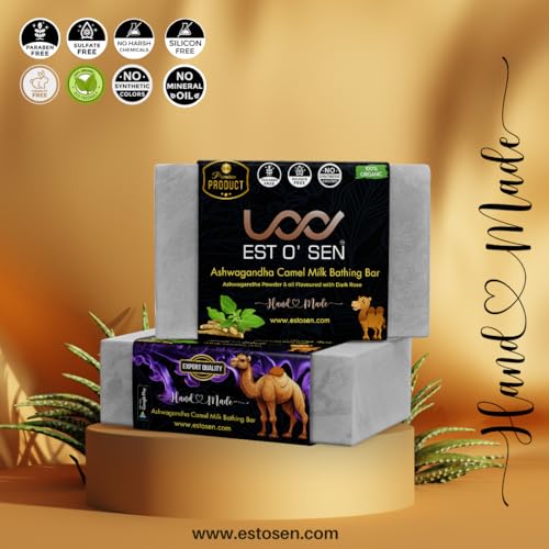 Estosen Organic Ashwagandha Camel Milk Hand Made Soap - Ashwagandha Powder and Oil - 100% Organic -Paraben Free - Sulphate Free - Cold Pressed Coconut oil - Glycerin - Carrot oil, Olive Oil 85GM(FROM INDIA)JEZ - View 3 of 6