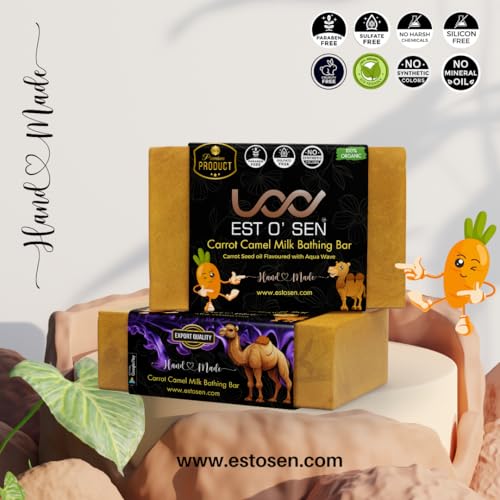 Estosen Pure Camel Milk Carrot Hand Made Soap, 100% Organic, Carrot Seed Oil &amp; Carrot Powder, Camel milk, Cold-pressed coconut oil, Glycerin, Vitamin C, , aloe vera oil, almond oil, 100%Paraben Free, Sulphate Free, No Synthetic Colours(FROM INDiA) - View 3 of 7