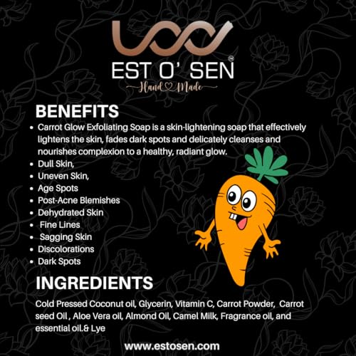 Estosen Pure Camel Milk Carrot Hand Made Soap, 100% Organic, Carrot Seed Oil &amp; Carrot Powder, Camel milk, Cold-pressed coconut oil, Glycerin, Vitamin C, , aloe vera oil, almond oil, 100%Paraben Free, Sulphate Free, No Synthetic Colours(FROM INDiA) - View 5 of 7